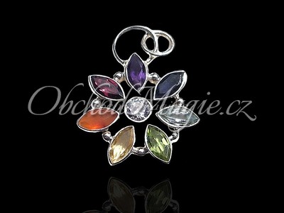 Stříbrné čakrové šperky-Čakrový květ s drahými kameny Ag 925/1000