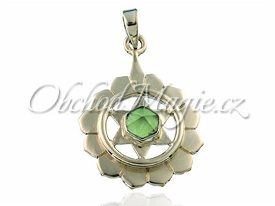 Stříbrné čakrové šperky-Přívěsek srdeční čakra Anahata s olivínem, AG 925/1000