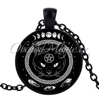 Pentagram-Černá kočka s kamínky a pentagramem ochranný amulet